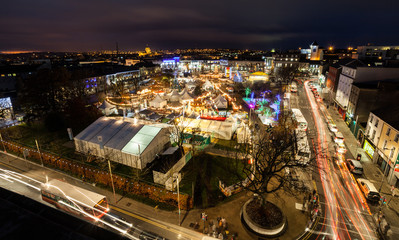 Christmas Market at night, panoramic view