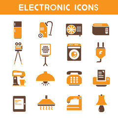 electronic icons, orange color theme