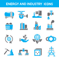 energy icons, industry icons, power icons, blue color theme