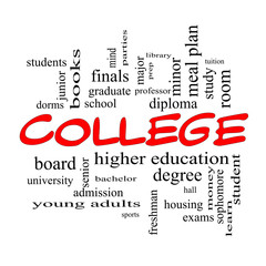 College Word Cloud Concept in red caps