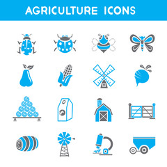 agriculture icons, blue color theme