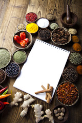 Cookbook and various spices
