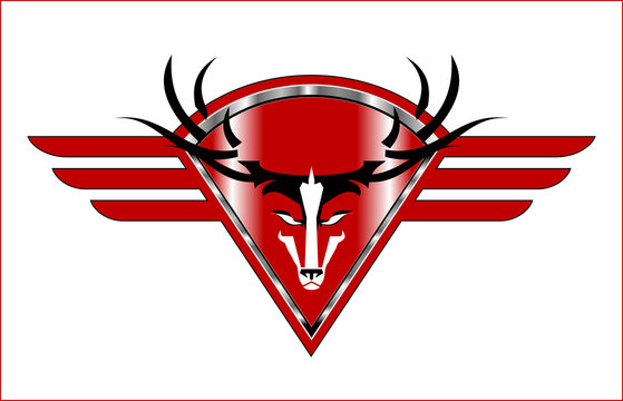 Wild Buck Icon on  the red Metallic winged diamond shield