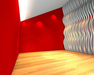 Obraz premium Abstract red empty room with wave wall
