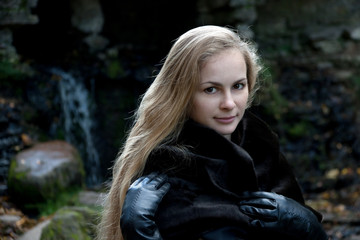 Naklejka premium Woman in Black Fur Coat