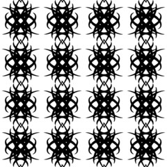 Seamless pattern with black silhouette abstract shapes on a whit