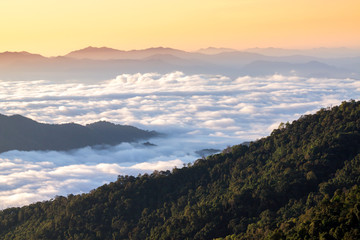 mountains under mist in the morning in Nan ,Thailand