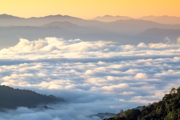 mountains under mist in the morning in Nan ,Thailand