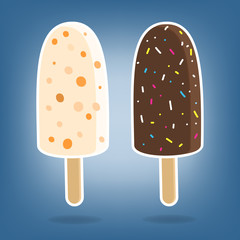 Two portions of vector ice cream on sticks