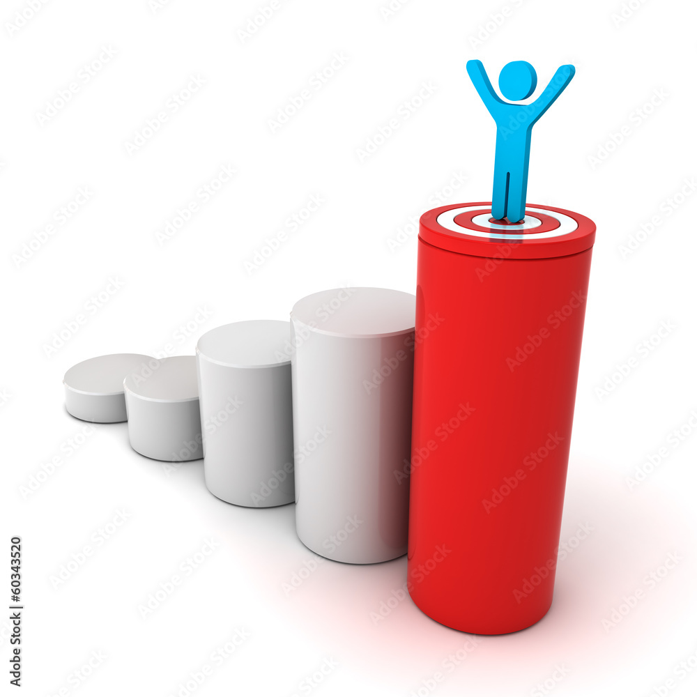 Poster 3d business man standing on target and growth graph