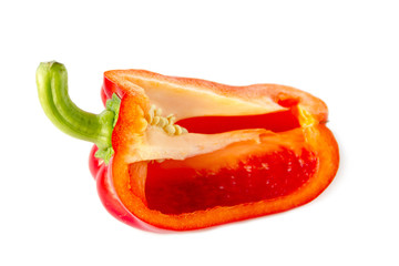 Slice red pepper on white background