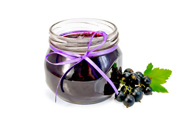 Jam of blackcurrant in a glass jar