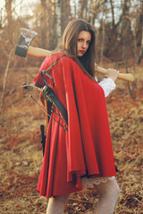 Dangerous Little red riding hood  with axe