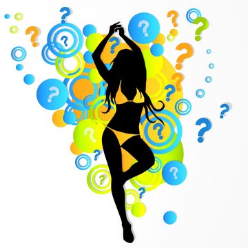 sexy woman silhouette with question symbols