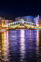 Fototapeta na wymiar The Rialto bridge, Venice, Italy. Night. River. Grand canal