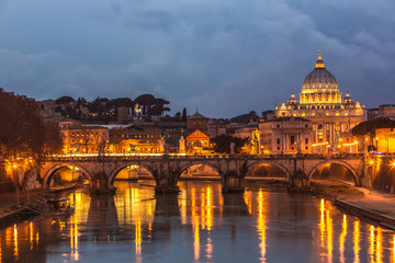 Fototapeta na wymiar Vatican and river Tiber in Rome - Italy at night .