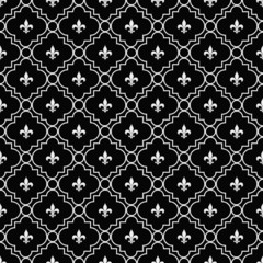 White and Black Fleur-De-Lis Pattern Textured Fabric Background