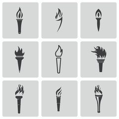 Vector black torch icons set