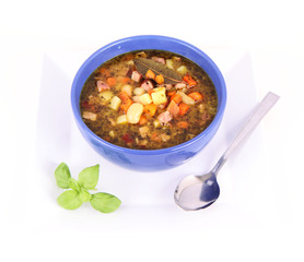 Bean soup seasoned with marjoram and bay leaf