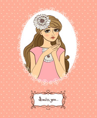 Valentines card with cute girl