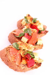 Sandwiches with chicken, tomato, cheese, bell pepper