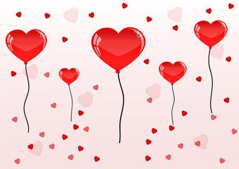 pretty red ballons and heart for valentines day