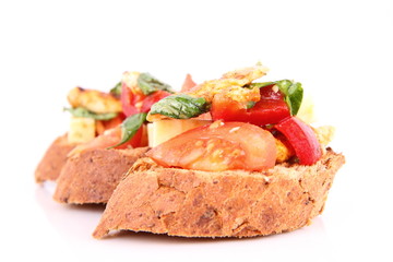 Sandwiches with chicken, tomato, cheese, bell pepper