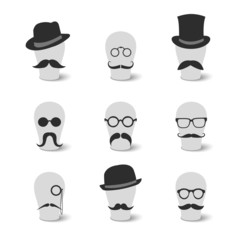 Collection of vintage mustaches hats and glasses