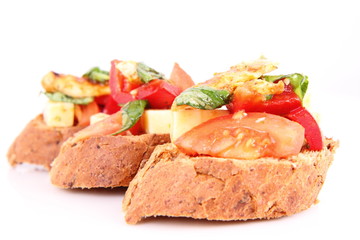Sandwiches with chicken, tomato, cheese, bell pepper