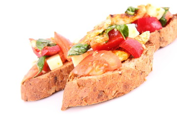 Sandwiches with chicken, tomato, cheese and bell pepper