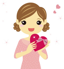 バレンタインのハートプレゼントを持つ女性