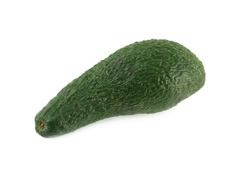 Ripe green avocado isolated on white diagonal view closeup