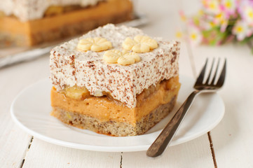 Caramel Custard, Banana and Chocolate Whipped Cream Layer Cake