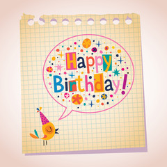 Happy Birthday note paper cartoon illustration