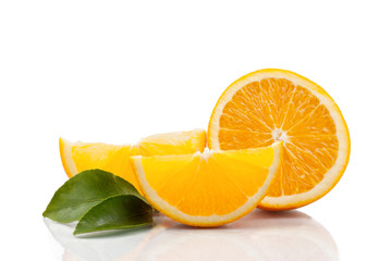 Slices of orange with leafs