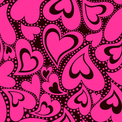 Seamless pattern with pink hearts