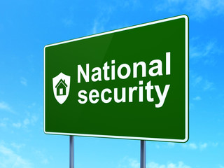 Security concept: National Security and Shield on road sign