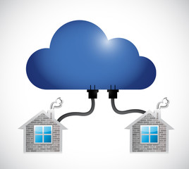 cloud connected to a set of homes. illustration
