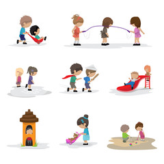 Children On The Playground - Isolated On White Background