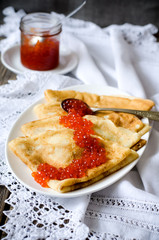 red caviar with pancakes