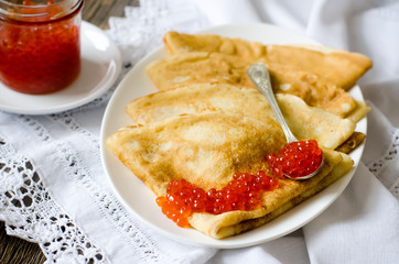 red caviar with pancakes
