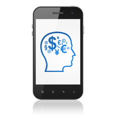 Business concept: Head With Finance Symbol on smartphone