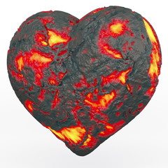 Herz aus feuriger, heißer Lava, 3D Rendering