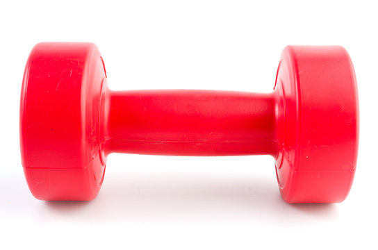 Red dumbells weight isolated on white background