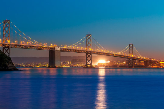 Bay Bridge at sunset in San Francisco California