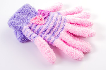 Women purple gloves isolated on white background