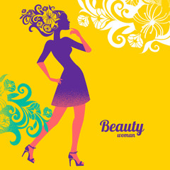 Beautiful woman silhouette with flowers