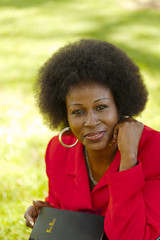 Outdoor Portrait Older Black Woman Red Jacket