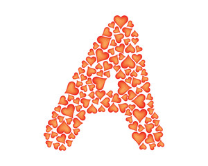 letter a made of valentines over white