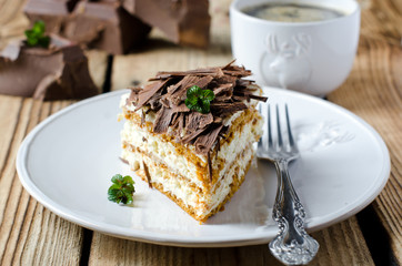 Sponge cake with cream and chocolate